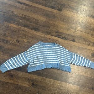 American Eagle Blue and White Striped Cropped Sweater Size XL